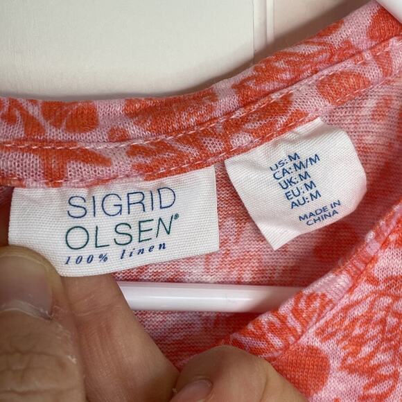 Sigrid Olsen Women's Linen Button Back Top Size M Coral Pink Fisherman Coastal - Picture 11 of 12